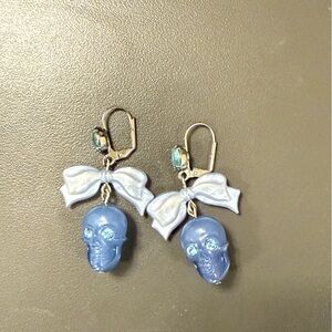Tarina Tarantino Blue Skull Earrings with Light Blue Bows